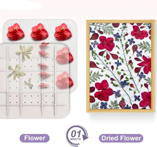 Miniatura 7 de Suziko Kit de prensa de flores para microondas de 9 pulgadas con marco de fotos, máquina de prensado de flores de secado rápido con tela