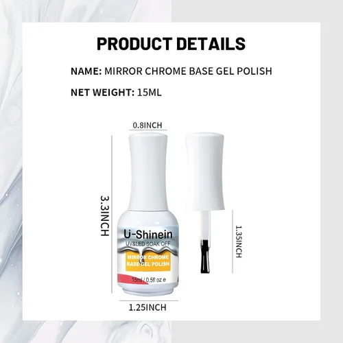 Miniatura 7 de Capa base de 0.5 fl oz para gel de pintura metálica, esmalte base sin limpiar para polvo de uñas cromado, gel de uñas de espejo, fácil de hacer