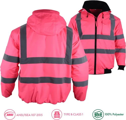 Miniatura 2 de Chaqueta reflectante de alta visibilidad para mujer, impermeable, seguridad ANSI, abrigo de bombardero de invierno, sudadera con capucha Hi Vis