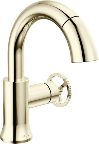 Miniatura 18 de Delta Trinsic - Grifo de baño de arco alto de 1 orificio con mango de rueda, níquel pulido, grifo de fregadero de baño de un solo agujero