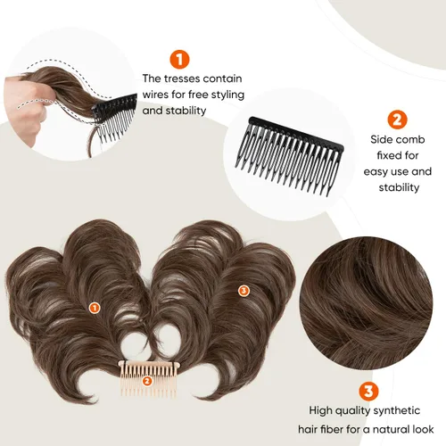 Miniatura 23 de Postizo de Cabello de Moño Desordenado Peine Lateral Clip en Moño de Cabello Postizo para Mujeres Corto Natural Liso Estilos Versátiles Ajustables