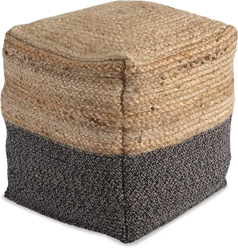 Signature Design by Ashley Sweed Valley Farmhouse - Puf trenzado de yute, 17.5 x 20.25 pulgadas, natural y negro