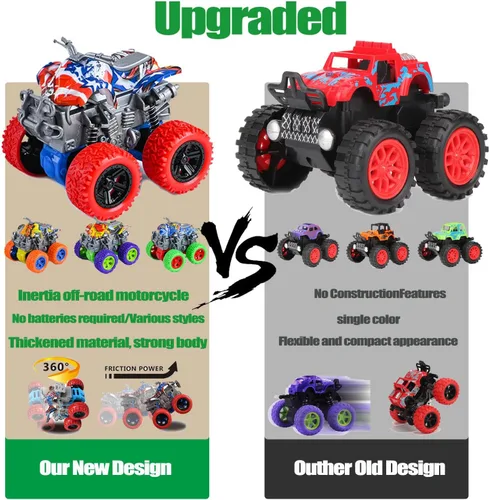 Miniatura 3 de Juguetes de Monster Truck - Juego de 4 camiones de juguete con motor de fricción, motocicletas de juguete, coches de empuje y marcha, juego de Tipo_c