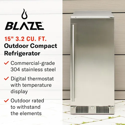 Miniatura 2 de Blaze - Refrigerador compacto de 15 pulgadas para exteriores, refrigerador de acero inoxidable de 3.2 pies cúbicos con puerta reversible y estantes
