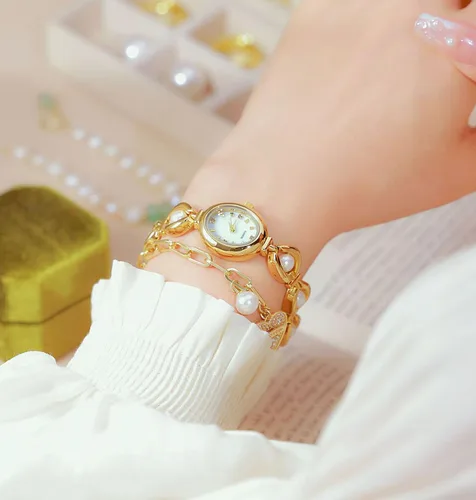 Miniatura 2 de ADSBIAOYE Elegante reloj de vestir para mujer con perla de moda, reloj de esfera ovalada, pulsera de regalo para mujer, reloj analógico impermeable