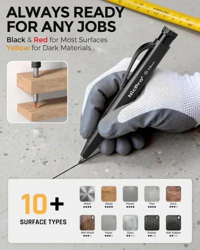 Miniatura 2 de Nicpro 3 lápices de carpintero con sacapuntas y agarre para los dedos, lápices mecánicos de carpintero con 39 repuestos, lápiz de construcción