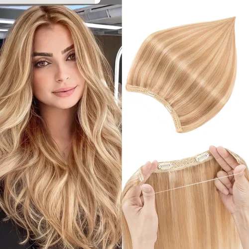 Miniatura 16 de Extensiones de cabello en aureola de cabello humano real, Extensión de cabello Halo 100% cabello humano, Extensiones de cabello con alambre, Lacio