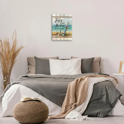 Miniatura 6 de Arte de pared de ancla de playa cristiana, escritura náutica costera, lienzo impreso con versículos de la Biblia, cuadros enmarcados, regalos
