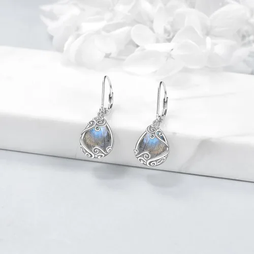 Miniatura 146 de Aretes colgantes con forma de lágrima de filigrana de piedra lunar de plata de ley 925 con cierre de palanca para mujer, regalos de joyería