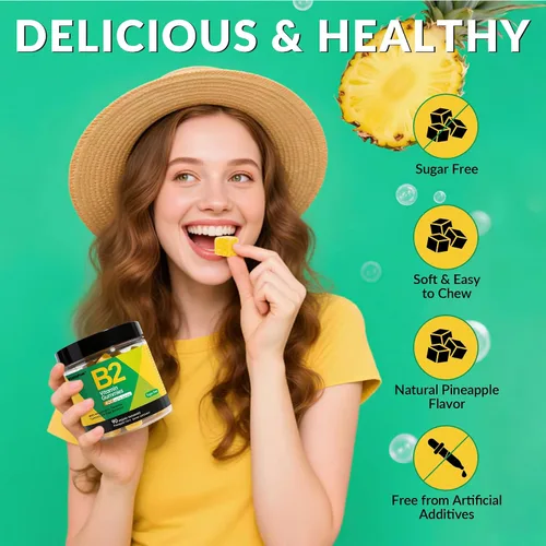 Miniatura 4 de Gomitas de vitamina B2 de riboflavina de 400 mg para adultos y niños Suplemento de migraña con magnesio, cúrcuma, pimienta de cayena, mantequilla