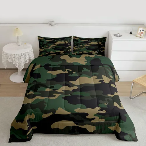 Miniatura 16 de Feelyou Juego de edredón de camuflaje de avión para niños, juego de ropa de cama con decoración de avión de camuflaje para adolescentes y niños