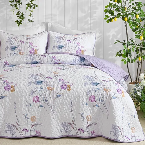 Miniatura 10 de WONGS BEDDING Juego de edredón floral verde azulado, tamaño Queen, juego de colcha de 3 piezas con patrón de plantas botánicas con 2 fundas