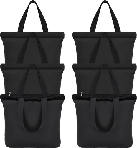 Miniatura 10 de Epakh - Bolsa de lona con cremallera, reutilizable en gran cantidad, grande, de algodón en blanco para compras de comestibles para mujeres, hombres