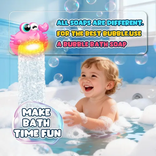Miniatura 6 de Juguetes de baño para niños de 1 a 3 años, juguetes de baño iluminados para bebés, creador de burbujas de cangrejo con luz colorida, regalos de Rosa