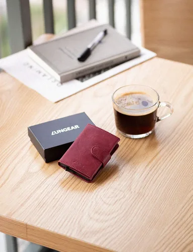 Miniatura 7 de LUNGEAR Tarjetero de cuero para tarjetas de crédito automático, billetera minimalista delgada con bloqueo RFID para hombre y mujer