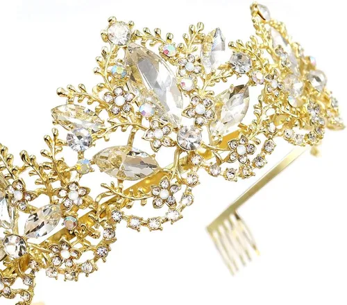 Miniatura 3 de NODG Tiaras doradas para mujeres y niñas, tiara con peine de cristal barroco, nupcial reina princesa en boda, cumpleaños, concurso de belleza