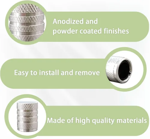 Miniatura 3 de Ziciner 5 tapones universales para válvulas de neumáticos de automóvil, aluminio y goma, plateado, aluminio anodizado, resistente a la corrosión