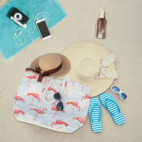 Miniatura 6 de weallbuy Bolsas de playa para mujer, impermeable, a prueba de arena, bolsa de lona con cremallera