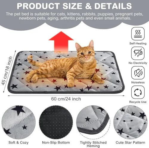 Miniatura 2 de Namalu Paquete de 4 Camas Autocalentables para Gatos, Alfombrilla Autocalentable para Gatos con Patrón de Estrella, Almohadilla Suave para Jaula