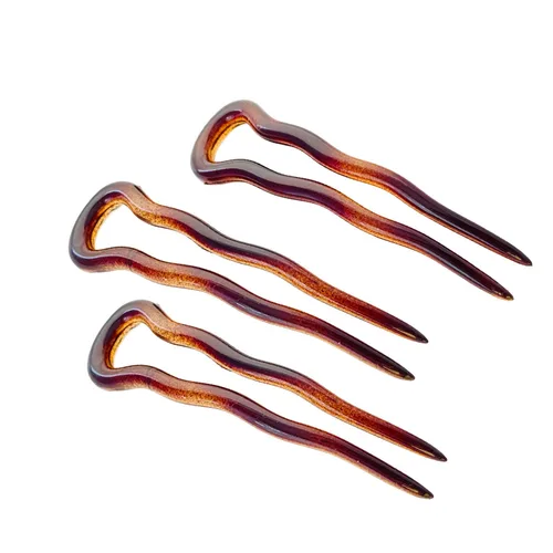 Miniatura 11 de Parcelona Juego de 3 horquillas de celuloide ondulado en forma de U para el cabello, estilo moño para mujer, a la moda, flexible, duradero