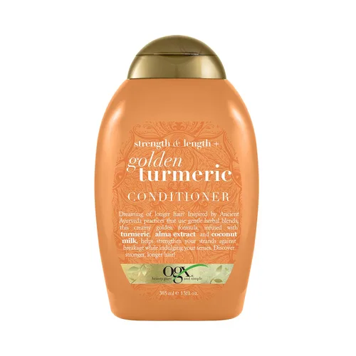 OGX Strength Length + Acondicionador de cúrcuma dorada con leche para calmar el cuero cabelludo, nutre el cabello, surfactantes sin sulfato ayurveda