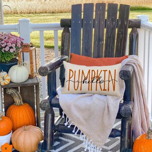 Miniatura 5 de RABUSOFA Fall Hello Pumpkin - Funda de almohada para exteriores, 12 x 20 pulgadas, decoración para el hogar, sofá y sofá (crema)