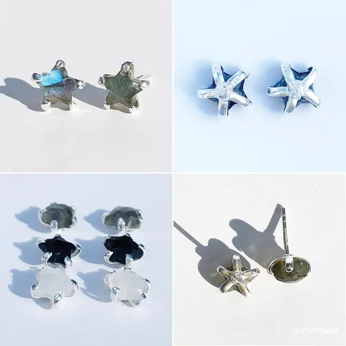 Miniatura 3 de Aretes de estrella de piedras preciosas naturales para mujeres y hombres, lapislázuli, ónix, piedra lunar, labradorita, turmalina negra, hechos a