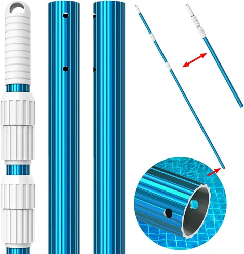 CKE Poste telescópico de aluminio azul mejorado de 12 pies de grosor de 0.051 in, ajustable de 3 piezas ampliables, fijar redes de desnatador,