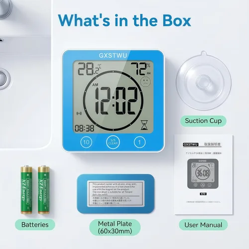 Miniatura 9 de Reloj de ducha digital, reloj temporizador de baño, resistente al agua para rociar agua, alarma de cuenta regresiva, temporizador de pantalla