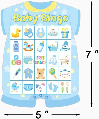 Miniatura 7 de Tarjetas de bingo para baby shower, 24 invitados, color azul, para recién nacidos, suministros de fiesta de baby shower