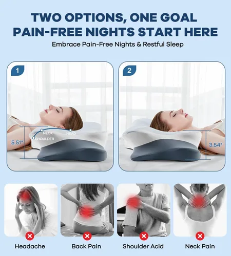 Miniatura 2 de Almohada cervical para aliviar el dolor de cuello, almohada ergonómica refrescante de espuma viscoelástica con funda de almohada de seda de hielo