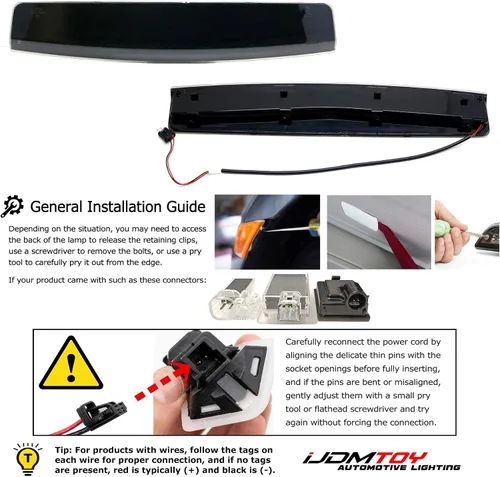 Miniatura 6 de iJDMTOY OEM-Spec - Conjunto de barra de luz de freno con lente ahumada oscura, techo trasero, montaje completo, LED, montaje alto, compatible