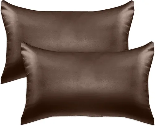 Miniatura 16 de Elegant Comfort Juego de 4 fundas de almohada de satén de viscosa refrescante con cierre de cremallera oculto, suave como la seda para el cuidado