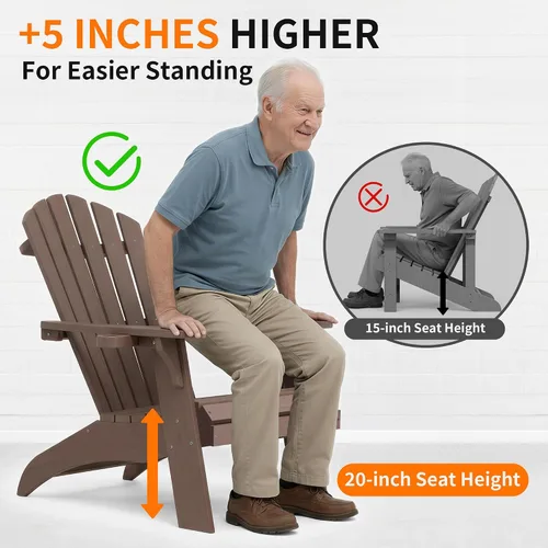 Miniatura 8 de Psilvam Silla Adirondack, silla para hoguera de madera de polietileno de gran tamaño con soporte para tazas, sillas de patio de soporte de 350 Marrón