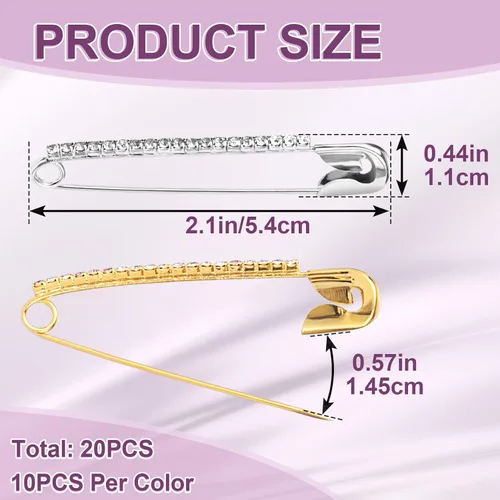 Miniatura 2 de 20pcs Rhinestone Safety Pins, Sparkly Rhinestone Decorative Pins for Clothing, Classic Crystal Brooch Clips for Scarf Shawl Jeans Sweaters Dresses