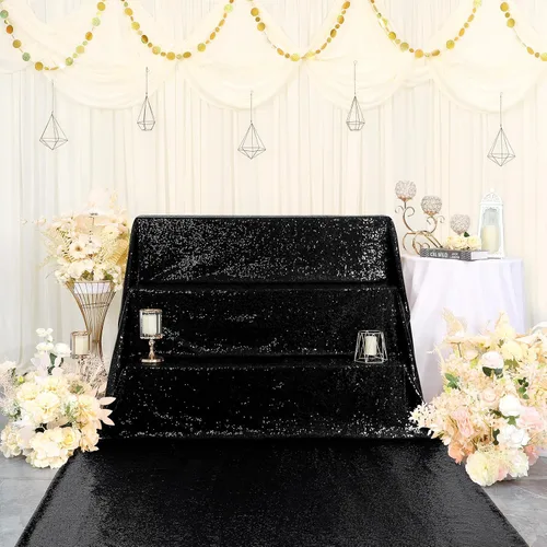 Miniatura 9 de Alfombra de pasillo de 2 x 15 pies para fiesta, alfombra de lentejuelas negras para decoración de baile de graduación, banquete brillante