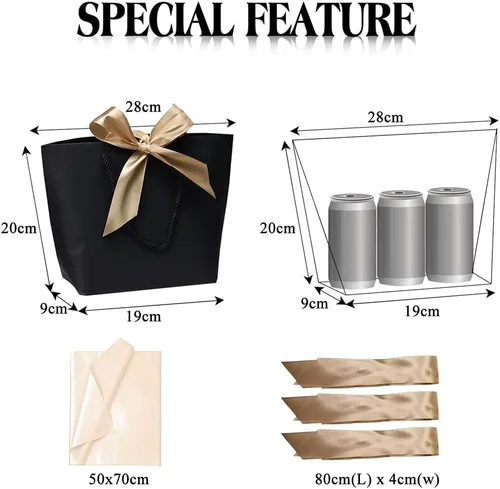 Miniatura 2 de Aosric Paquete de 12 bolsas de regalo negras con cinta de lazo, 7.48 x 3.54 x 7.9 pulgadas, elegante bolsa de regalo de cartulina pequeña con asas