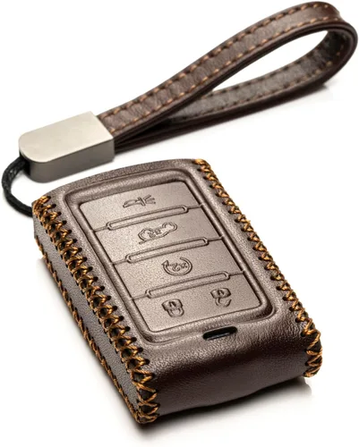 Miniatura 16 de Vitodeco Funda de cuero genuino para llavero inteligente compatible con Jeep Wagoneer, Grand Wagoneer, Grand Cherokee 2022-2025 (5 botones, negro)