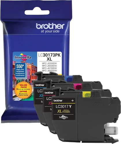 Brother Printer LC30173PK Paquete de 3 cartuchos de tinta de alto rendimiento XL - 1 unidad: tinta cian/magenta/amarillo