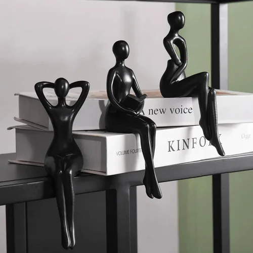 Quoowiit Estatua de Pensador Negro Decoración de Estantería de Libros, Decoración Minimalista Moderna para el Hogar, Figuras Coleccionables,