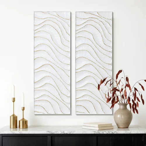 Miniatura 9 de LuxenHome - 2 piezas de arte de pared de metal, círculos multicolor de 36 x 12 pulgadas, decoración de pared rectangular abstracta de metal
