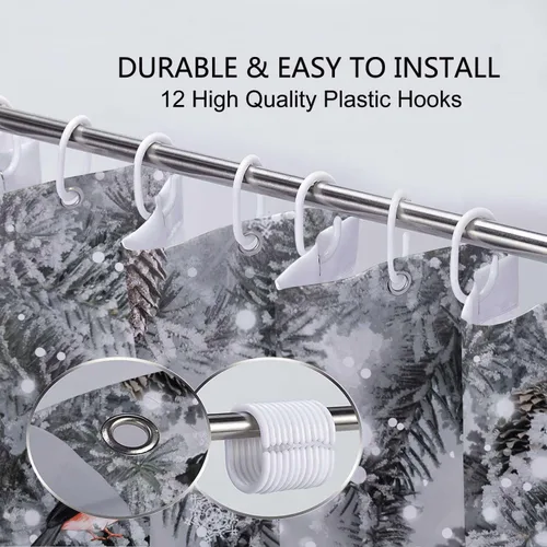 Miniatura 6 de JAWO Cortina de ducha de muñeco de nieve de Navidad para decoración de baño, cortina de baño de tela con ganchos, 36 x 70 pulgadas