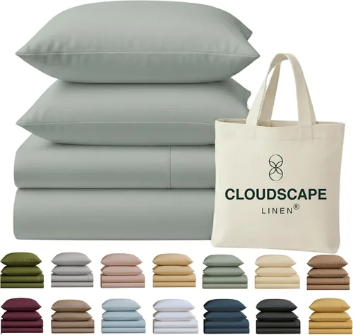 Miniatura 12 de Cloud Scape Linen - Juego de sábanas de 100% algodón egipcio, tamaño individual, juego de ropa de cama de lujo de 3 piezas, 400 hilos, calidad