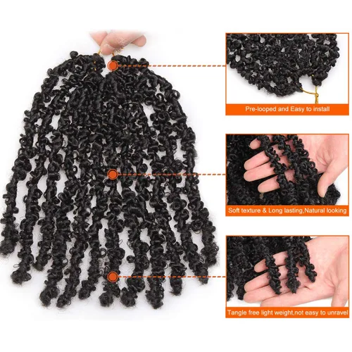 Miniatura 67 de ZRQ Butterfly Locs Cabello de Ganchillo Corto 6 Paquetes Negro Cabello Bob de Ganchillo 8 Pulgadas Locs Sintéticos Desordenados Desgastados Trenzas