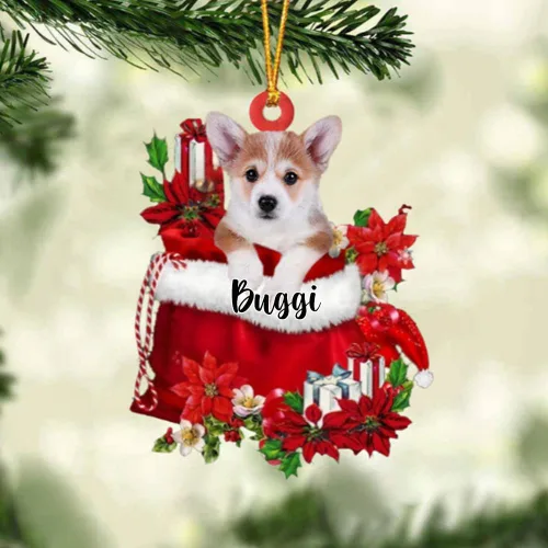 Miniatura 42 de Perro Akita Inu personalizado en bolsa de regalo, adorno de Navidad, nombre personalizado, regalo para amantes de los perros, familia, Navidad