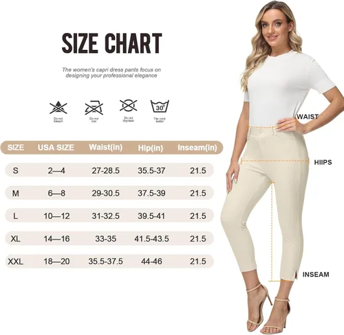 Miniatura 6 de PUWEER Pantalones capri para mujer, elegantes, casuales, elásticos, rectos, con bolsillos