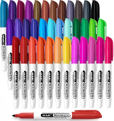 SFAIH Marcadores permanentes de 36 colores, varios colores vibrantes, secado rápido, resistentes a la decoloración, marcadores permanentes de punta