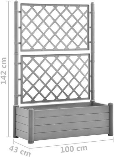 Miniatura 7 de Maceta de jardín con enrejado de 39.4 x 16.9 x 55.9 pulgadas, PP gris piedra, cama de jardín elevada, macetas al aire libre para jardín de hierbas