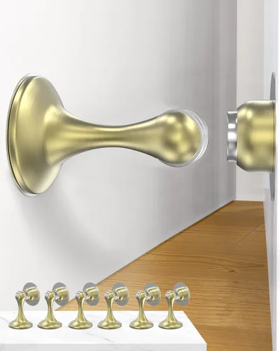 Miniatura 16 de Topes magnéticos para puerta, paquete de 4, topes de puerta de acero inoxidable para montaje en pared y piso, soporte de puerta mantiene la puerta