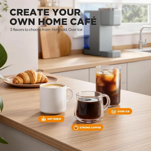 Miniatura 3 de Tastyle Cafetera de una sola porción, máquina de café helado y caliente para cápsulas K y molidos, diseño compacto, depósito de agua extraíble de 40